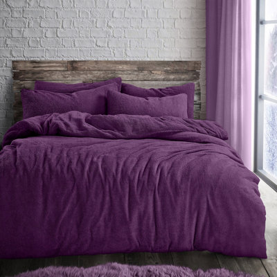 Velosso Plain Teddy Warm And Cosy Duvet Cover And Pillowcase SetPurple from B&Q