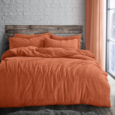 Velosso Plain Teddy Warm And Cosy Duvet Cover And Pillowcase SetOrange from B&Q
