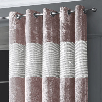Intimates Diamante Velvet Fully Lined CurtainsLuxury Ring Top Window DrapesBlush Pink from B&Q