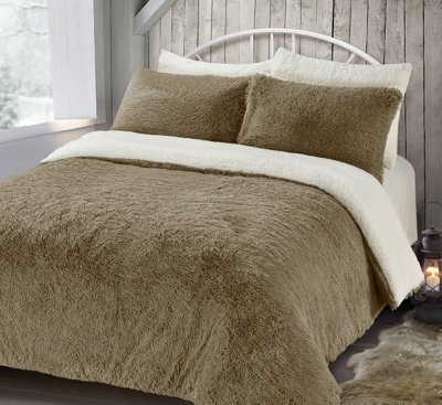 Velosso Alaska Shaggy Faux Fur Warm And Cosy Duvet Cover And Pillowcase SetTaupe from B&Q