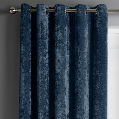 Intimates Crushed Velvet Ready Made Eyelet CurtainsNavy from B&Q