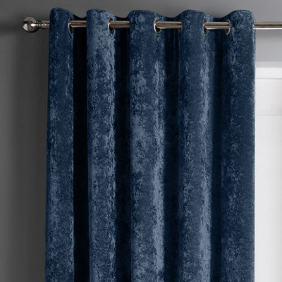 Intimates Crushed Velvet Ready Made Eyelet CurtainsNavy from B&Q