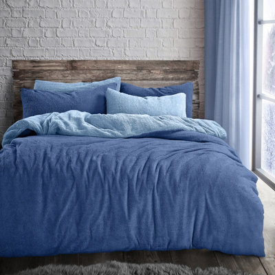 Velosso Teddy Two Tone Warm And Cosy Duvet Cover And Pillowcase SetBlue from B&Q