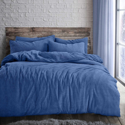 Velosso Plain Teddy Warm And Cosy Duvet Cover And Pillowcase SetBlue from B&Q