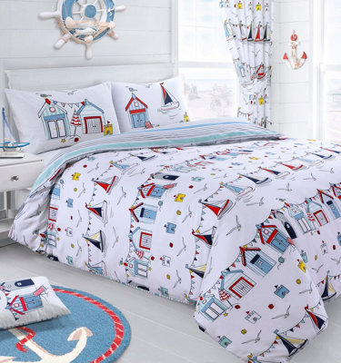 Velosso Colourful Nautical Themed Duvet Cover & Pillowcase SetFun Kids Bedding With Beach Huts DesignMulticolour from B&Q
