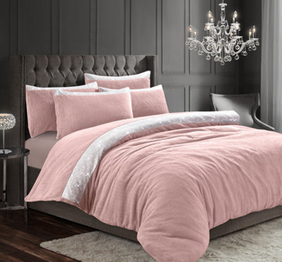 Velosso Beaux Shimmer Teddy Warm And Cosy Duvet Cover And Pillowcase SetPink from B&Q
