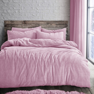Velosso Plain Teddy Warm And Cosy Duvet Cover And Pillowcase SetPink from B&Q