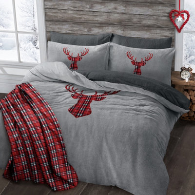 Velosso Teddy Fleece Duvet Cover & Pillowcase SetCosy Style Bedding SetBreathable FabricMachine Washable For Easy CareSilver from B&Q