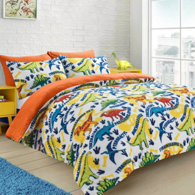 Velosso Vibrant Dinosaur Print Duvet Cover & Pillowcase SetChildren's Colourful BeddingBedroom DecorButton EnclosureMulticolour from B&Q
