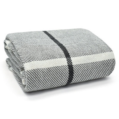 Velosso Modern Chic Minimalist Style Cotton ThrowPure Natural Fibres Woven Blanket In Subtle Stripe50Cm X 60CmGrey And Ivory from B&Q
