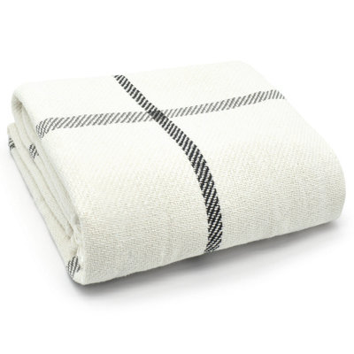 Velosso Modern Chic Minimalist Style Cotton ThrowPure Natural Fibres Woven Blanket In Subtle Stripe50Cm X 60CmIvory And Grey from B&Q