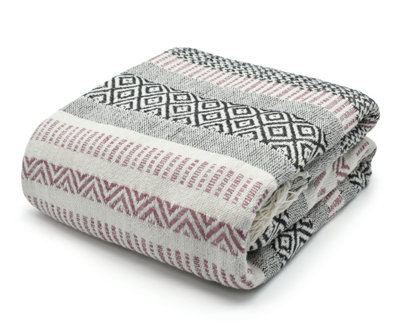Velosso Zigzag Throw Multicoloured Aztec Design With TasselsSoft Acrylic Blanket For BedSofa Or Armchair90Cm X 100CmBlush from B&Q