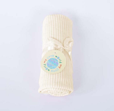 B&Q -  Cream Velour Stripe Baby Blanket 70Cm X 90Cm