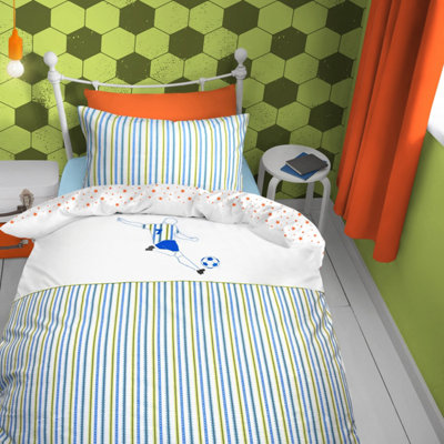 Sweet Dreams Soccer Applique Striped Duvet & Pillowcase Set Multi from B&Q