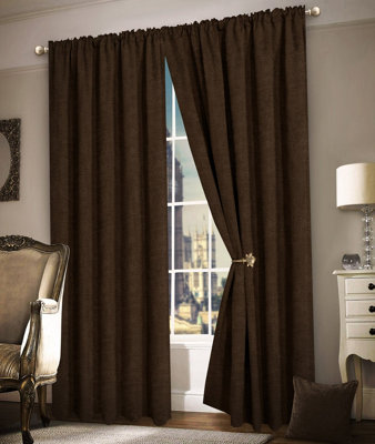 Intimates Luxury Plain Chenille Eyelet CurtainsChocolate from B&Q