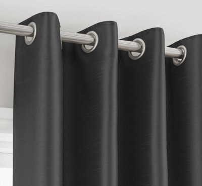 Intimates Modern Ring Top CurtainsReady-Made High-Quality Faux SilkMachine WashableEnergy-Saving Living Room CurtainsBlack from B&Q