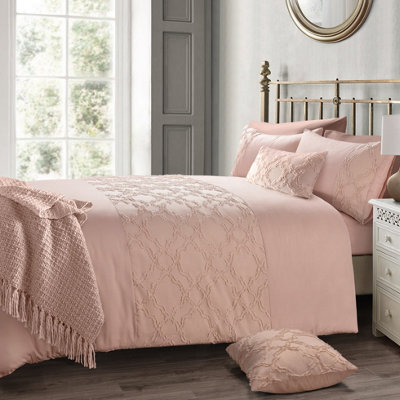 Velosso Chic Home Style Tufted Duvet Cover & Pillowcase SetWrinkle-Resistant Modern Bedding SetMachine WashableBlush Pink from B&Q