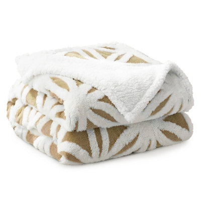 Velosso Thermal Soft Jacquard Sherpa Backed Throw Blanket For SofaBedCouch127Cm X 152CmLatte from B&Q
