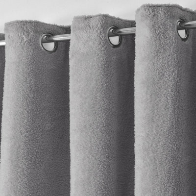 Velosso Teddy Fleece Lined Thermal CurtainsRing TopEnergy-SavingWarm And Cosy Fleece CurtainsMachine WashableGrey from B&Q
