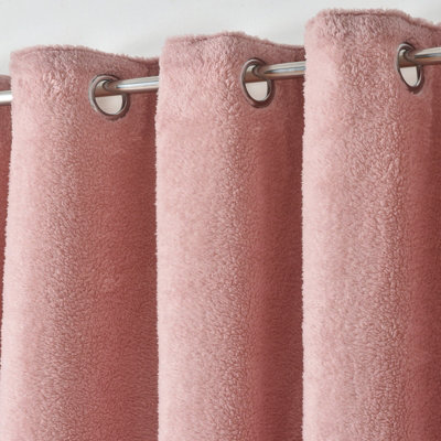 Velosso Teddy Fleece Lined Thermal CurtainsRing TopEnergy-SavingWarm And Cosy Fleece CurtainsMachine Wash ColdBlush Pink from B&Q