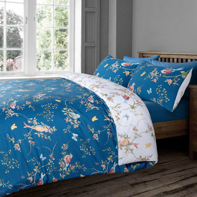Velosso Nature Inspired Duvet Cover & Pillowcase SetElegant Floral Print Bedding SetEasy-CareBedroom DecorNavy from B&Q