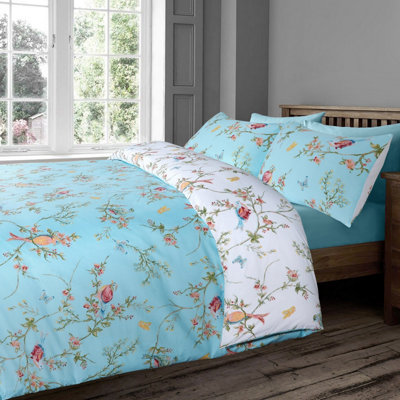 Velosso Nature Inspired Duvet Cover & Pillowcase SetElegant Floral Print Bedding SetEasy-Care Bed LinenBedroom DecorDuck Egg from B&Q