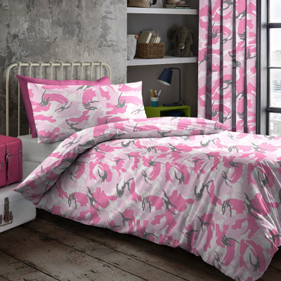Velosso Trendy Camo Duvet Cover & Pillowcase SetPrinted Cotton Blend Bedding CollectionEasy-Care FabricPink from B&Q