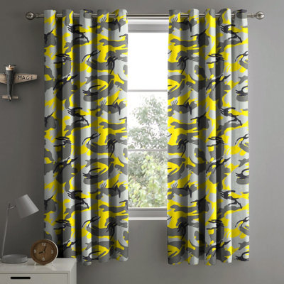 Velosso Camouflage Eyelet CurtainsYellow from B&Q