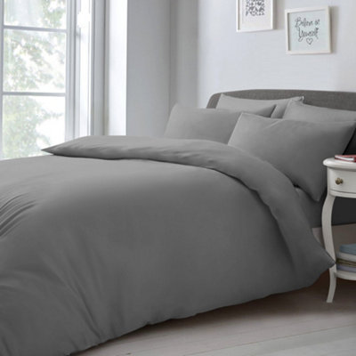 Velosso Elegant Microfibre Duvet Cover & Pillowcase SetContemporary Style Bed LinenButton EnclosureGrey from B&Q
