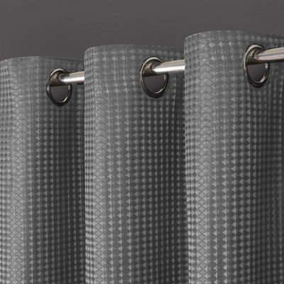 Velosso Waffle Weave Total Blackout Jacquard Eyelet Header CurtainsSilver from B&Q
