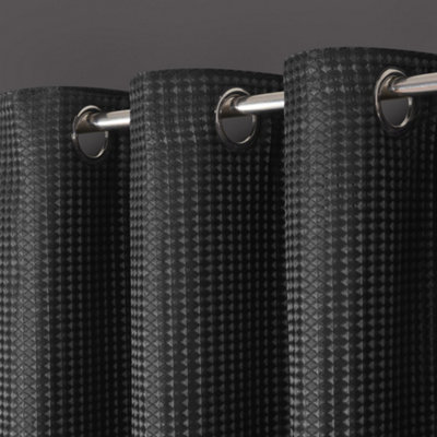 Velosso Waffle Weave Total Blackout Jacquard Eyelet Header CurtainsCharcoal from B&Q