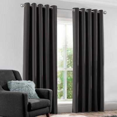 Velosso Modern Blackout CurtainsRing TopLight BlockingThermal & Privacy DrapesPerfect For Bedroom & Living RoomCharcoal from B&Q