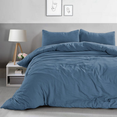 Velosso Minimalist Microfibre Duvet Cover & Pillowcase SetBreathable FabricMachine WashableWrinkle-Resistant Sleep EssentialsBlue from B&Q