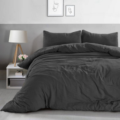 Velosso Minimalist Microfibre Duvet Cover & Pillowcase SetBreathable FabricMachine WashableWrinkle-ResistantCharcoal from B&Q