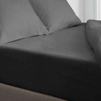 Velosso Minimalist Microfibre Duvet Cover & Pillowcase SetBreathable FabricMachine WashableWrinkle-ResistantCharcoal from B&Q