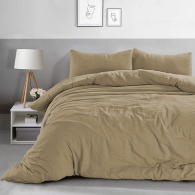 Velosso Minimalist Microfibre Duvet Cover & Pillowcase SetBreathable FabricMachine WashableWrinkle-ResistantBeige from B&Q