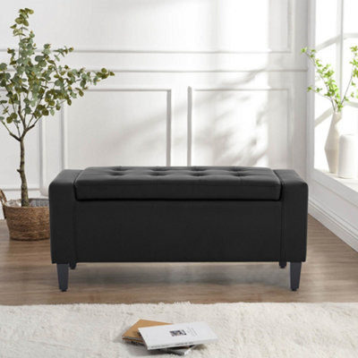 Home Republic Faux Leather Storage BenchTwo Seater Black from B&Q