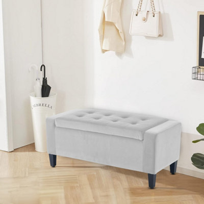 Home Republic Luna Velvet Storage  BenchTwo Seater Silver from B&Q