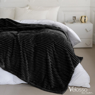 Velosso Elegant Thermal Plush Ribbed Throw Blanket In Modern Style For SofaBed In 200Cm X 240CmBlack from B&Q