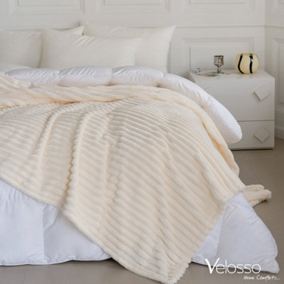 Velosso Elegant Thermal Plush Ribbed Throw Blanket In Modern Style For SofaBed In 200Cm X 240CmIvory from B&Q