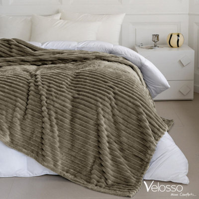 Velosso Elegant Thermal Plush Ribbed Throw Blanket In Modern Style For SofaBed In 200Cm X 240CmBeige from B&Q