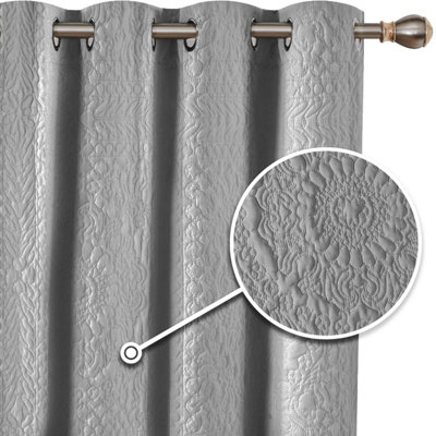 Velosso Embossed Elegant Thermal CurtainsRing Top Door CurtainsInsulated Quilted For Energy SavingMachine WashableGrey from B&Q
