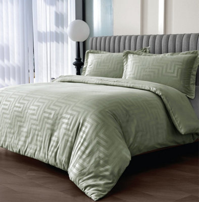 Velosso Luxury Duvet Cover And Pillowcase SetChic Bedroom DecorElegant Style With Button EnclosureMachine WashableSage from B&Q