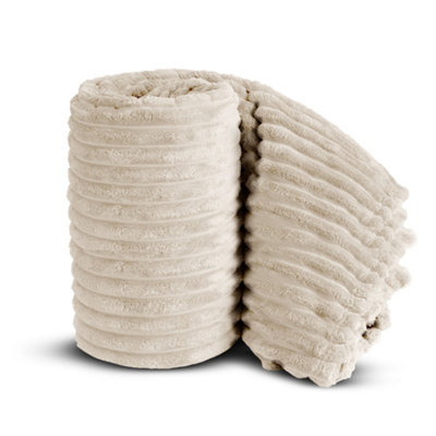 Velosso Elegant Thermal Plush Ribbed Throw Blanket In Modern Style For SofaBed In 100Cmx150CmIvory