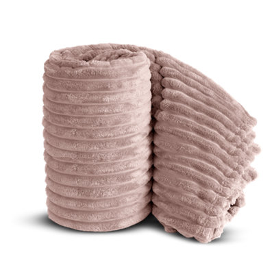 Velosso Elegant Thermal Plush Ribbed Throw Blanket In Modern Style For SofaBed In 100Cmx150CmBlush