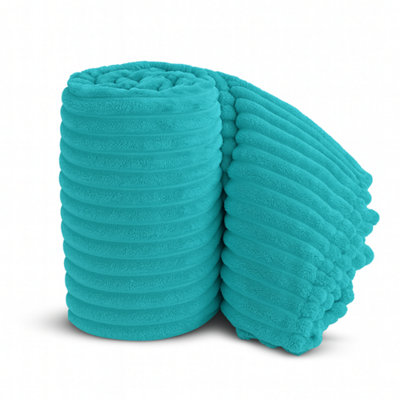 Velosso Elegant Thermal Plush Ribbed Throw Blanket In Modern Style For SofaBed In 100Cmx150CmTeal