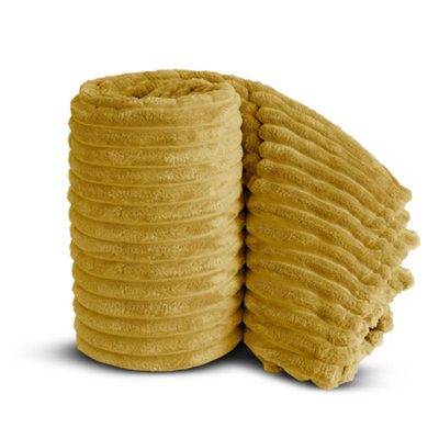 Velosso Elegant Thermal Plush Ribbed Throw Blanket In Modern Style For SofaBed In 305Cm X 305CmLemon from B&Q