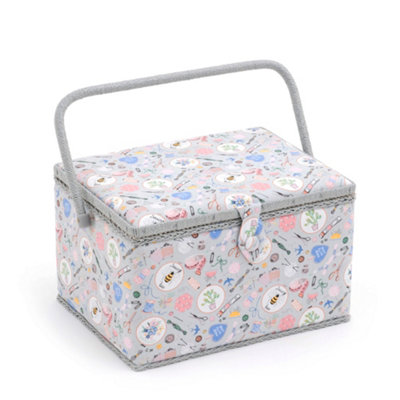 Hobby Gift Large Sewing BoxFabric Covered Storage Box With Tray 31 X 23.5 X 20Cm from B&Q