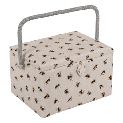 Hobby Gift Large Sewing BoxFabric Covered Storage Box With Tray 31 X 23.5 X 20Cm from B&Q