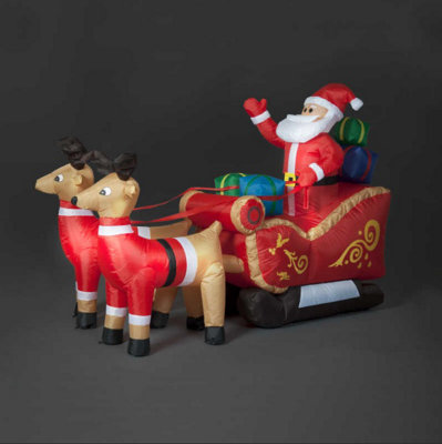 Snowtime 2.4M Giant Inflatable Santa & Reindeer With Sleigh Ideal Christmas Display from B&Q